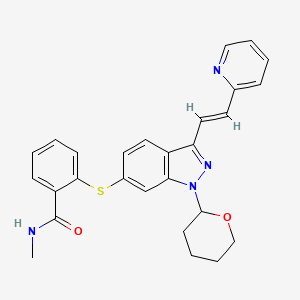 molecular formula C27H26N4O2S B3293175 n-Methyl-2-[[3-[(1e)-2-(2-pyridinyl)ethenyl]-1-(tetrahydro-2h-pyran-2-yl)-1h-indazol-6-yl]thio]benzamide CAS No. 885126-35-2