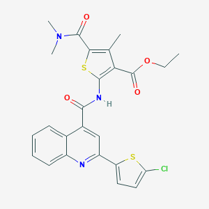 molecular formula C25H22ClN3O4S2 B329327 Ethyl 2-({[2-(5-chloro-2-thienyl)-4-quinolinyl]carbonyl}amino)-5-[(dimethylamino)carbonyl]-4-methyl-3-thiophenecarboxylate 