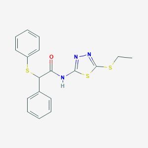 molecular formula C18H17N3OS3 B329347 N-[5-(ethylsulfanyl)-1,3,4-thiadiazol-2-yl]-2-phenyl-2-(phenylsulfanyl)acetamide 