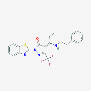 (4E)-2-(1,3-benzothiazol-2-yl)-4-[1-(2-phenylethylamino)propylidene]-5-(trifluoromethyl)pyrazol-3-one