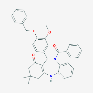 molecular formula C36H34N2O4 B329357 10-benzoyl-11-[4-(benzyloxy)-3-methoxyphenyl]-3,3-dimethyl-2,3,4,5,10,11-hexahydro-1H-dibenzo[b,e][1,4]diazepin-1-one 