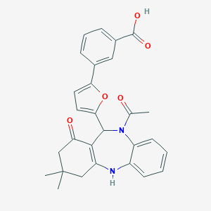 molecular formula C28H26N2O5 B329380 3-[5-(5-Acetyl-9,9-dimethyl-7-oxo-6,8,10,11-tetrahydrobenzo[b][1,4]benzodiazepin-6-yl)-2-furyl]benzoic acid 
