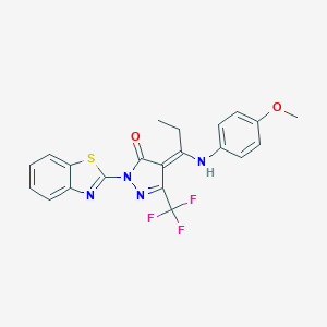 (4E)-2-(1,3-benzothiazol-2-yl)-4-[1-(4-methoxyanilino)propylidene]-5-(trifluoromethyl)pyrazol-3-one