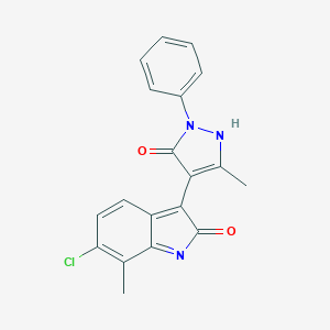 molecular formula C19H14ClN3O2 B329394 6-chloro-7-methyl-3-(3-methyl-5-oxo-1-phenyl-1,5-dihydro-4H-pyrazol-4-ylidene)-1,3-dihydro-2H-indol-2-one 