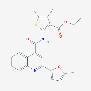 molecular formula C24H22N2O4S B329396 Ethyl 4,5-dimethyl-2-({[2-(5-methyl-2-furyl)-4-quinolinyl]carbonyl}amino)-3-thiophenecarboxylate 