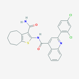 molecular formula C26H21Cl2N3O2S B329403 N-(3-carbamoyl-5,6,7,8-tetrahydro-4H-cyclohepta[b]thiophen-2-yl)-2-(2,4-dichlorophenyl)quinoline-4-carboxamide 