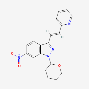 molecular formula C19H18N4O3 B3294038 (E)-6-Nitro-3-(2-(pyridin-2-yl)vinyl)-1-(tetrahydro-2H-pyran-2-yl)-1H-indazole CAS No. 886230-75-7