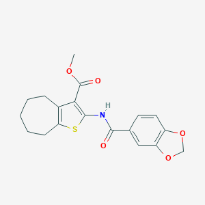 molecular formula C19H19NO5S B329404 methyl 2-[(1,3-benzodioxol-5-ylcarbonyl)amino]-5,6,7,8-tetrahydro-4H-cyclohepta[b]thiophene-3-carboxylate 