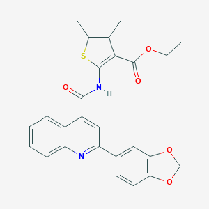 molecular formula C26H22N2O5S B329426 Ethyl 2-({[2-(1,3-benzodioxol-5-yl)-4-quinolinyl]carbonyl}amino)-4,5-dimethyl-3-thiophenecarboxylate 