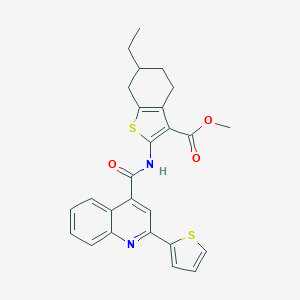 molecular formula C26H24N2O3S2 B329437 Methyl 6-ethyl-2-({[2-(2-thienyl)-4-quinolinyl]carbonyl}amino)-4,5,6,7-tetrahydro-1-benzothiophene-3-carboxylate 