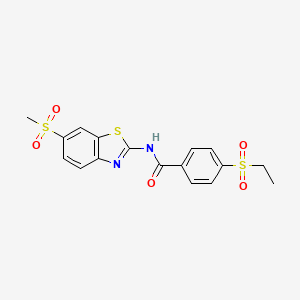 molecular formula C17H16N2O5S3 B3294370 4-(ethylsulfonyl)-N-(6-(methylsulfonyl)benzo[d]thiazol-2-yl)benzamide CAS No. 886937-12-8