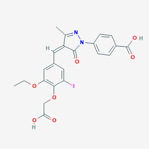 molecular formula C22H19IN2O7 B329438 4-{4-[4-(carboxymethoxy)-3-ethoxy-5-iodobenzylidene]-3-methyl-5-oxo-4,5-dihydro-1H-pyrazol-1-yl}benzoic acid 