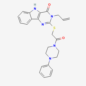 molecular formula C25H25N5O2S B3294505 2-[2-oxo-2-(4-phenylpiperazin-1-yl)ethyl]sulfanyl-3-prop-2-enyl-5H-pyrimido[5,4-b]indol-4-one CAS No. 887217-48-3