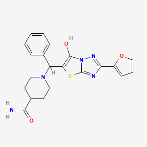 molecular formula C21H21N5O3S B3294521 1-((2-(Furan-2-yl)-6-hydroxythiazolo[3,2-b][1,2,4]triazol-5-yl)(phenyl)methyl)piperidine-4-carboxamide CAS No. 887219-50-3