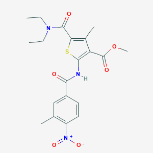 molecular formula C20H23N3O6S B329499 Methyl 5-[(diethylamino)carbonyl]-2-({4-nitro-3-methylbenzoyl}amino)-4-methyl-3-thiophenecarboxylate 