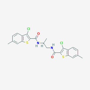 molecular formula C23H20Cl2N2O2S2 B329524 3-chloro-N-(2-{[(3-chloro-6-methyl-1-benzothien-2-yl)carbonyl]amino}-1-methylethyl)-6-methyl-1-benzothiophene-2-carboxamide 