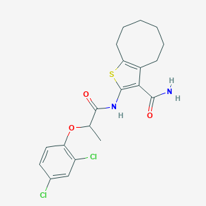 molecular formula C20H22Cl2N2O3S B329540 2-{[2-(2,4-Dichlorophenoxy)propanoyl]amino}-4,5,6,7,8,9-hexahydrocycloocta[b]thiophene-3-carboxamide 