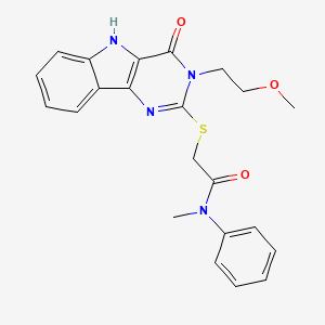 molecular formula C22H22N4O3S B3295549 2-{[3-(2-methoxyethyl)-4-oxo-3H,4H,5H-pyrimido[5,4-b]indol-2-yl]sulfanyl}-N-methyl-N-phenylacetamide CAS No. 888434-50-2