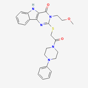 molecular formula C25H27N5O3S B3295557 3-(2-methoxyethyl)-2-((2-oxo-2-(4-phenylpiperazin-1-yl)ethyl)thio)-3H-pyrimido[5,4-b]indol-4(5H)-one CAS No. 888436-03-1
