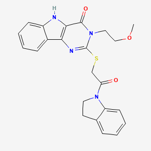 molecular formula C23H22N4O3S B3295563 2-((2-(indolin-1-yl)-2-oxoethyl)thio)-3-(2-methoxyethyl)-3H-pyrimido[5,4-b]indol-4(5H)-one CAS No. 888436-27-9