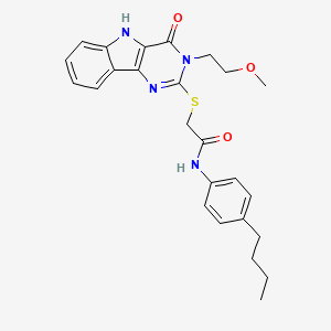 molecular formula C25H28N4O3S B3295566 N-(4-butylphenyl)-2-((3-(2-methoxyethyl)-4-oxo-4,5-dihydro-3H-pyrimido[5,4-b]indol-2-yl)thio)acetamide CAS No. 888437-31-8