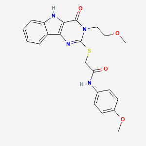 molecular formula C22H22N4O4S B3295573 2-((3-(2-methoxyethyl)-4-oxo-4,5-dihydro-3H-pyrimido[5,4-b]indol-2-yl)thio)-N-(4-methoxyphenyl)acetamide CAS No. 888437-87-4