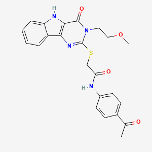 molecular formula C23H22N4O4S B3295578 N-(4-acetylphenyl)-2-{[3-(2-methoxyethyl)-4-oxo-3H,4H,5H-pyrimido[5,4-b]indol-2-yl]sulfanyl}acetamide CAS No. 888438-85-5