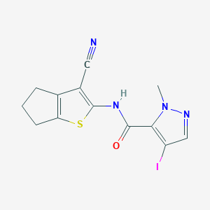 molecular formula C13H11IN4OS B329558 N-(3-cyano-5,6-dihydro-4H-cyclopenta[b]thiophen-2-yl)-4-iodo-1-methyl-1H-pyrazole-5-carboxamide 