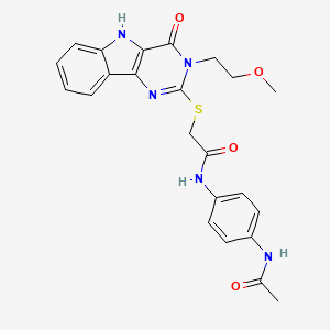 molecular formula C23H23N5O4S B3295585 N-(4-acetamidophenyl)-2-{[3-(2-methoxyethyl)-4-oxo-3H,4H,5H-pyrimido[5,4-b]indol-2-yl]sulfanyl}acetamide CAS No. 888438-99-1