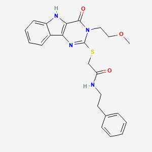 molecular formula C23H24N4O3S B3295592 2-((3-(2-methoxyethyl)-4-oxo-4,5-dihydro-3H-pyrimido[5,4-b]indol-2-yl)thio)-N-phenethylacetamide CAS No. 888439-60-9