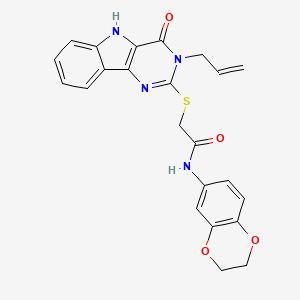 molecular formula C23H20N4O4S B3295617 2-((3-allyl-4-oxo-4,5-dihydro-3H-pyrimido[5,4-b]indol-2-yl)thio)-N-(2,3-dihydrobenzo[b][1,4]dioxin-6-yl)acetamide CAS No. 888447-96-9