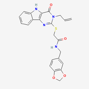 molecular formula C23H20N4O4S B3295631 2-((3-allyl-4-oxo-4,5-dihydro-3H-pyrimido[5,4-b]indol-2-yl)thio)-N-(benzo[d][1,3]dioxol-5-ylmethyl)acetamide CAS No. 888449-13-6