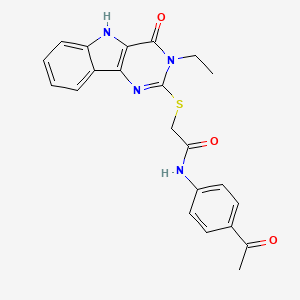 molecular formula C22H20N4O3S B3295686 N-(4-acetylphenyl)-2-[(3-ethyl-4-oxo-5H-pyrimido[5,4-b]indol-2-yl)sulfanyl]acetamide CAS No. 888461-10-7