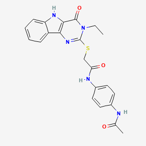 molecular formula C22H21N5O3S B3295697 N-(4-acetamidophenyl)-2-({3-ethyl-4-oxo-3H,4H,5H-pyrimido[5,4-b]indol-2-yl}sulfanyl)acetamide CAS No. 888461-22-1