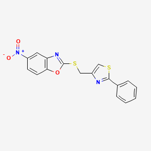 5-Nitro-2-(((2-phenylthiazol-4-yl)methyl)thio)benzo[d]oxazole