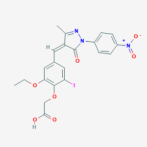 molecular formula C21H18IN3O7 B329587 (2-ethoxy-6-iodo-4-{(Z)-[3-methyl-1-(4-nitrophenyl)-5-oxo-1,5-dihydro-4H-pyrazol-4-ylidene]methyl}phenoxy)acetic acid 