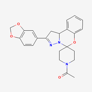 molecular formula C23H23N3O4 B3295885 1-[2-(1,3-Benzodioxol-5-yl)spiro[1,10b-dihydropyrazolo[1,5-c][1,3]benzoxazine-5,4'-piperidine]-1'-yl]ethanone CAS No. 890096-04-5