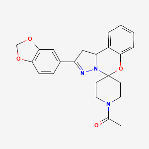 molecular formula C23H23N3O4 B3295885 1-[4'-(2H-1,3-benzodioxol-5-yl)-8'-oxa-5',6'-diazaspiro[piperidine-4,7'-tricyclo[7.4.0.0^{2,6}]tridecane]-1'(9'),4',10',12'-tetraen-1-yl]ethan-1-one CAS No. 890096-04-5