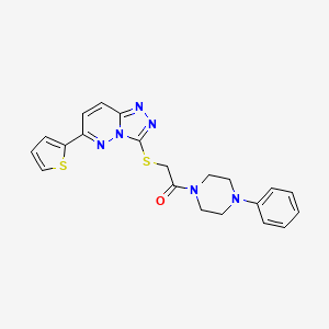 molecular formula C21H20N6OS2 B3295953 3-{[2-Oxo-2-(4-phenylpiperazin-1-yl)ethyl]thio}-6-(2-thienyl)[1,2,4]triazolo[4,3-b]pyridazine CAS No. 891101-75-0