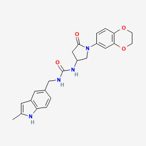molecular formula C23H24N4O4 B3295992 1-(1-(2,3-dihydrobenzo[b][1,4]dioxin-6-yl)-5-oxopyrrolidin-3-yl)-3-((2-methyl-1H-indol-5-yl)methyl)urea CAS No. 891114-84-4