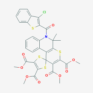 molecular formula C33H26ClNO9S4 B329602 Tetramethyl 6'-[(3-chloro-1-benzothien-2-yl)carbonyl]-5',5'-dimethyl-5',6'-dihydrospiro[1,3-dithiole-2,1'-thiopyrano[2,3-c]quinoline]-2',3',4,5-tetracarboxylate 