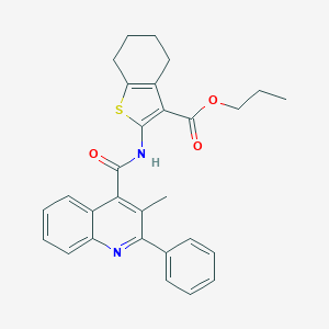 molecular formula C29H28N2O3S B329604 Propyl 2-{[(3-methyl-2-phenyl-4-quinolinyl)carbonyl]amino}-4,5,6,7-tetrahydro-1-benzothiophene-3-carboxylate 