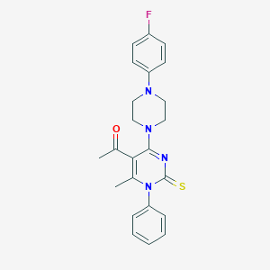molecular formula C23H23FN4OS B329607 1-{4-[4-(4-Fluorophenyl)-1-piperazinyl]-6-methyl-1-phenyl-2-thioxo-1,2-dihydro-5-pyrimidinyl}ethanone 