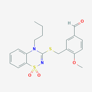 molecular formula C20H22N2O4S2 B3296165 3-(((4-butyl-1,1-dioxido-4H-benzo[e][1,2,4]thiadiazin-3-yl)thio)methyl)-4-methoxybenzaldehyde CAS No. 892361-28-3