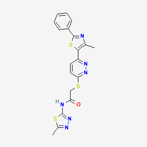 molecular formula C19H16N6OS3 B3296191 N-(5-methyl-1,3,4-thiadiazol-2-yl)-2-((6-(4-methyl-2-phenylthiazol-5-yl)pyridazin-3-yl)thio)acetamide CAS No. 892416-58-9