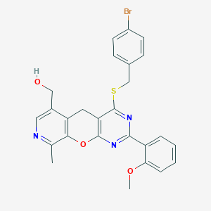 (7-{[(4-Bromophenyl)methyl]sulfanyl}-5-(2-methoxyphenyl)-14-methyl-2-oxa-4,6,13-triazatricyclo[8.4.0.0^{3,8}]tetradeca-1(10),3(8),4,6,11,13-hexaen-11-yl)methanol