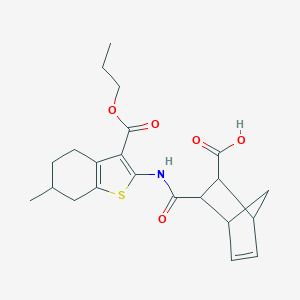 molecular formula C22H27NO5S B329622 3-({[6-Methyl-3-(propoxycarbonyl)-4,5,6,7-tetrahydro-1-benzothien-2-yl]amino}carbonyl)bicyclo[2.2.1]hept-5-ene-2-carboxylic acid 