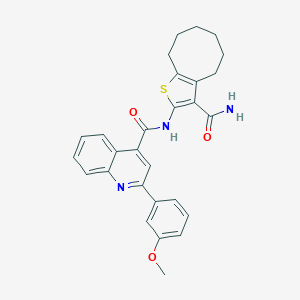 molecular formula C28H27N3O3S B329631 N-(3-carbamoyl-4,5,6,7,8,9-hexahydrocycloocta[b]thiophen-2-yl)-2-(3-methoxyphenyl)quinoline-4-carboxamide 