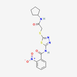 molecular formula C16H17N5O4S2 B3296336 N-[5-[2-(cyclopentylamino)-2-oxoethyl]sulfanyl-1,3,4-thiadiazol-2-yl]-2-nitrobenzamide CAS No. 893135-42-7