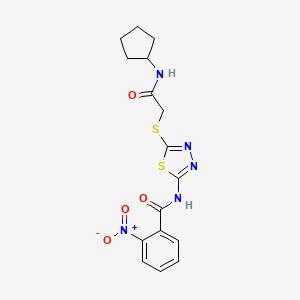 molecular formula C16H17N5O4S2 B3296336 N-(5-{[(cyclopentylcarbamoyl)methyl]sulfanyl}-1,3,4-thiadiazol-2-yl)-2-nitrobenzamide CAS No. 893135-42-7